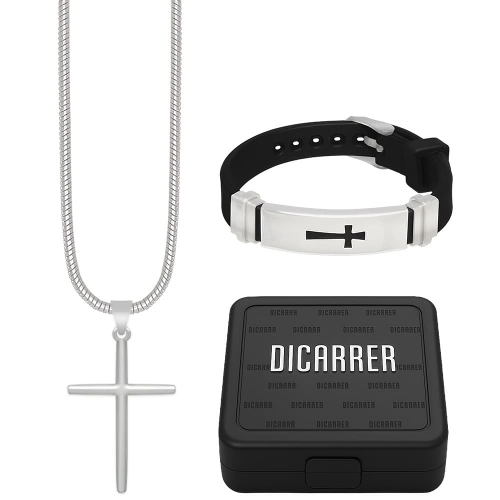 Corrente Cordão Cruz Palito Aço Inox Prata RF-78 Pulseira Bracelete