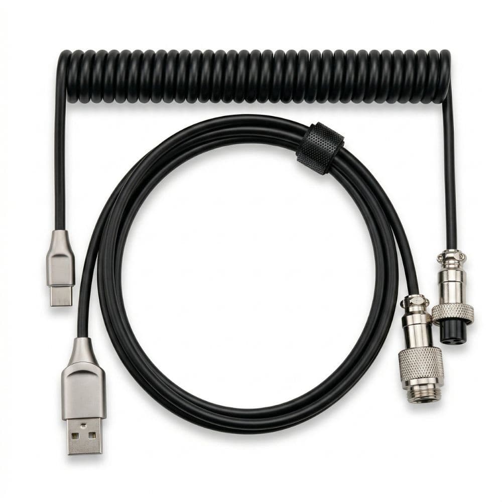 Cabo Aviador USB-C Enrolado 3M P/ Teclado Mecânico Preto - ATWE Eletrônicos