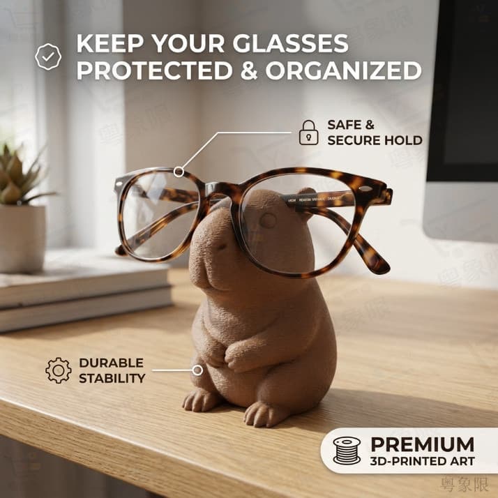 Armação de óculos de capivara, ornamento de mesa fofo impresso em 3D, material PLA ecológico, várias opções de cores.