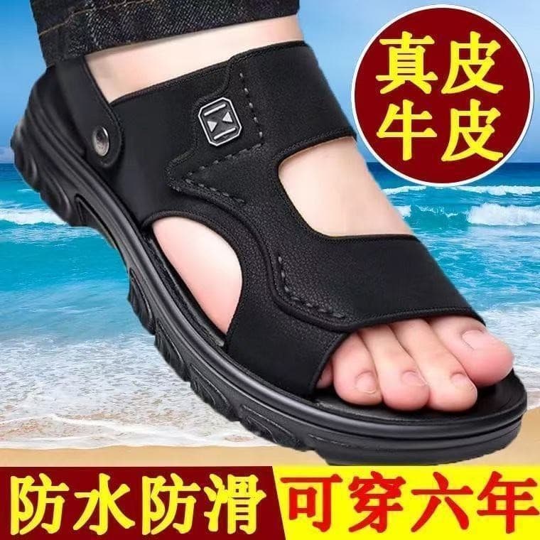 2026100% Sandálias masculinas de couro genuíno sola superfície macia antiderrapante sapatos de praia sandálias de conduç