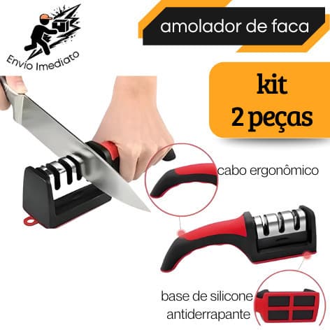 Kit 2 Afiador de Faca 3 Estágios Amolador Profissional Multiuso Aço Inoxidável