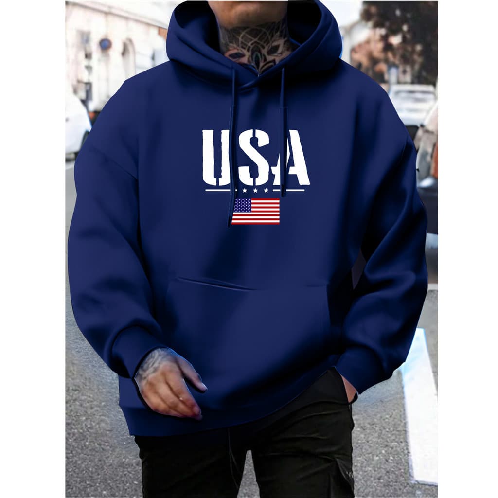Moletom Canguru Blusa de Frio Unissex Estampado USA  Modelo Flanelado Tendência