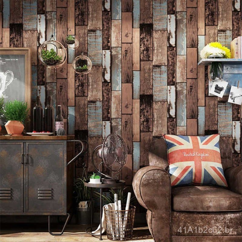 Papel de parede vintage de comércio exterior com relevo 3D não adesivo, adesivos de parede estilo industrial, decoração