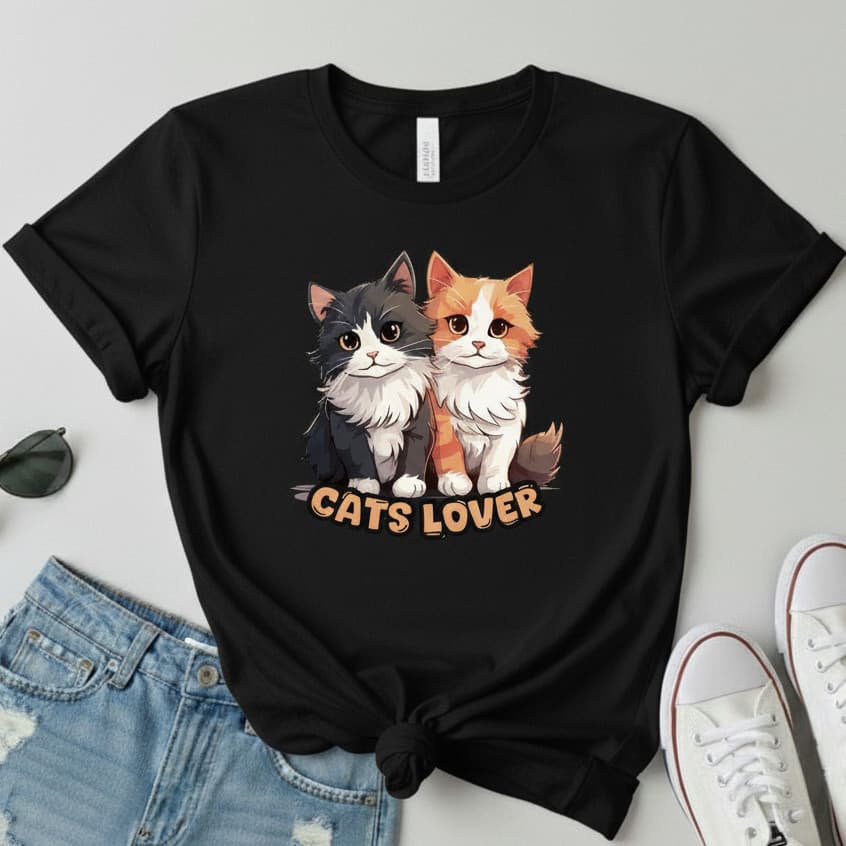 Camiseta T-shirt Feminina Estampa Cat Lover Blusa 100% Algodão DTF Cores