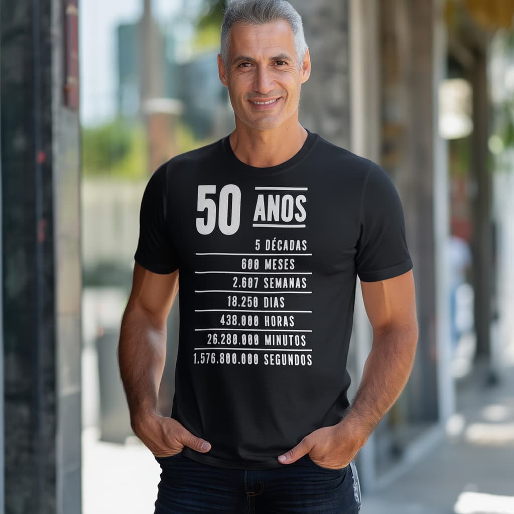 Camiseta 50 Anos Frase Tempo Decorrido Presente Criativo Aniversário Estilo Casual Conforto meme