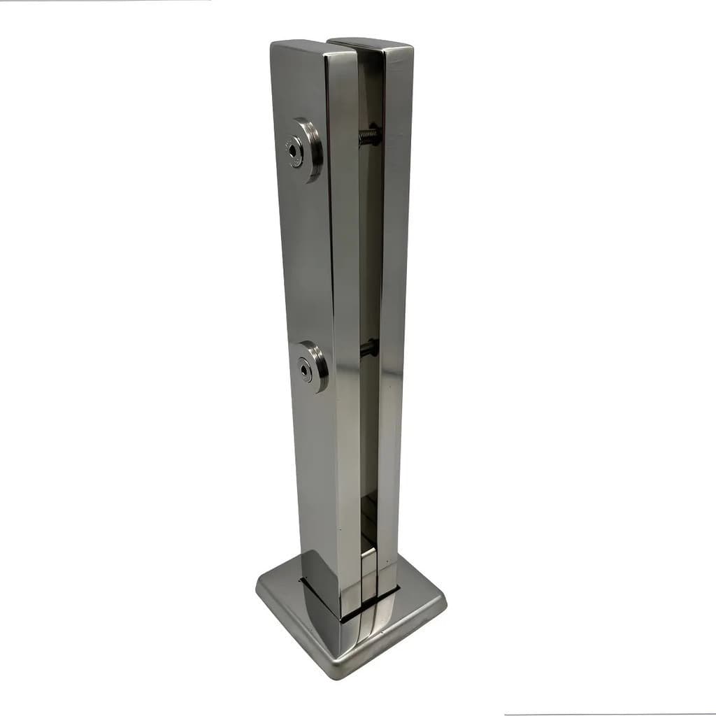Coluna Torre Aço Vidro 30 Cm Polido Furos Inox Acabamento Brilhante Kimoji Acessório