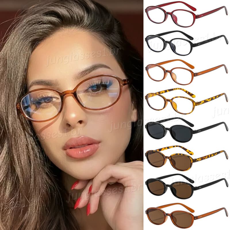 Europeu Americano Moda Oval Pequeno Quadro Anti-Azul Óculos De Luz Para Mulheres Retro Radiação Sol Lentes De Substituiç