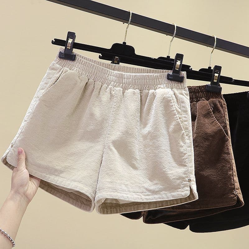 Shorts de cintura elástica de veludo feminino gordura mm tamanho grande novo estilo exterior desgaste preto mais magro o
