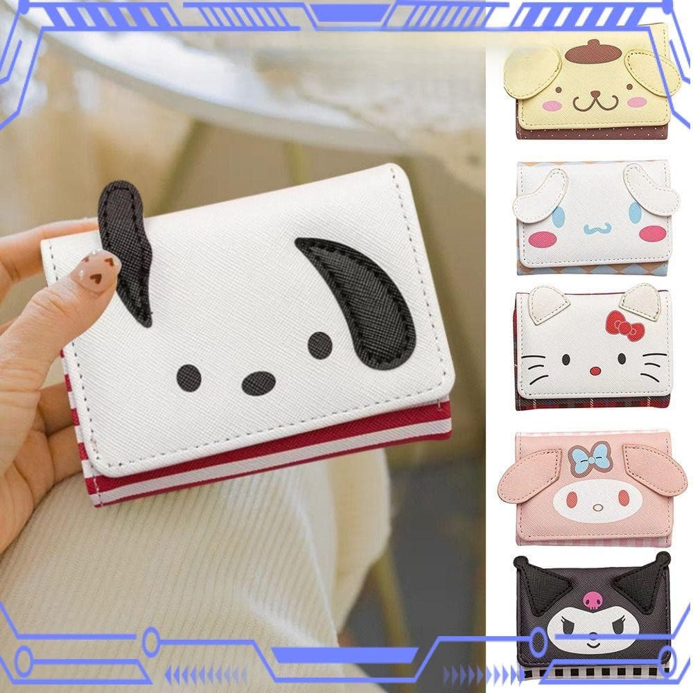 Carteira portátil, carteira tripla Sanrio Hello Kitty com personagens de desenho animado Melody Kuromi Cinnamoroll