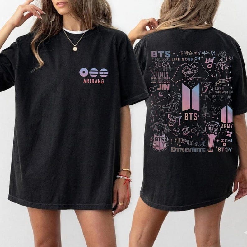 Camiseta Masculina Feminina BTS Arirang Símbolos e Logos Dupla Face T-shirt Unissex Kpop Envio Imediato
