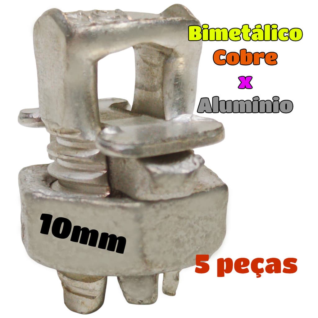 Kit 5 Conector Split Bolt Parafuso Fendido para Emenda Cabos 10mm Bimetálico Estanhado