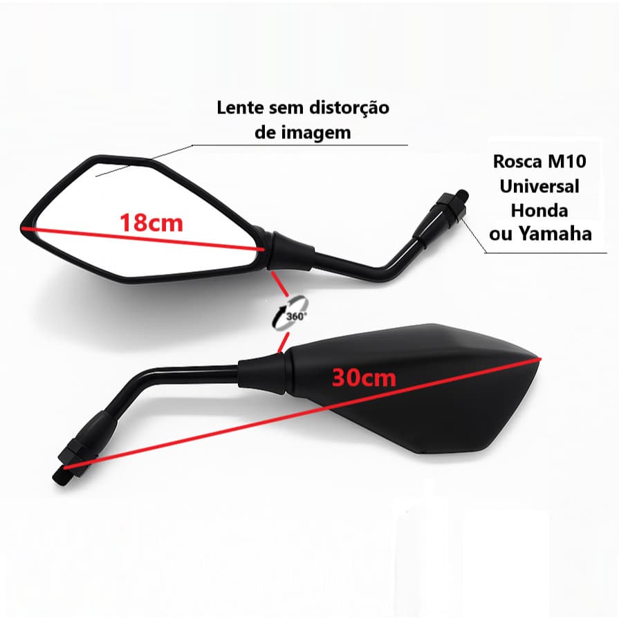 Par Retrovisor Espelho Modelo Kawasaki Z400 Moto Universal Rosca Honda ou Yamaha Ajustável Premium