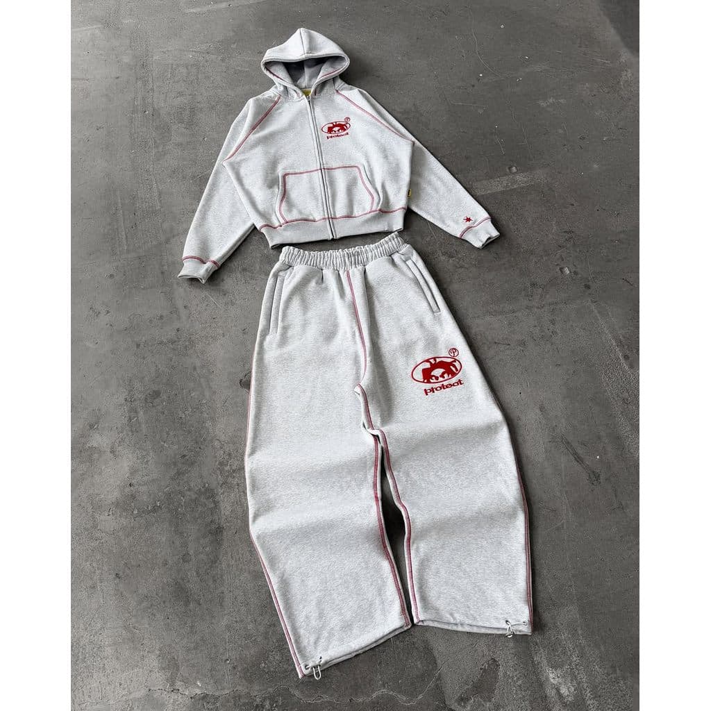 Duas Peças Com Capuz Cardigan Perna Larga Reta Sweatpants Terno De Fitness Feminino Casual Esportes Bordado Roupas Espor