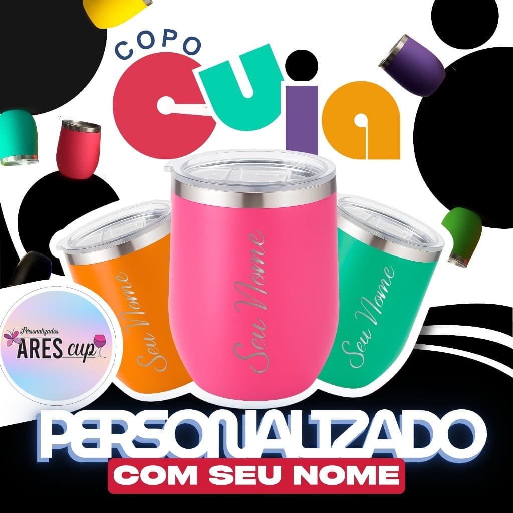 Copo Térmico 360ml Cuia Personalizado Com Seu Nome ou Logo Aço Inox