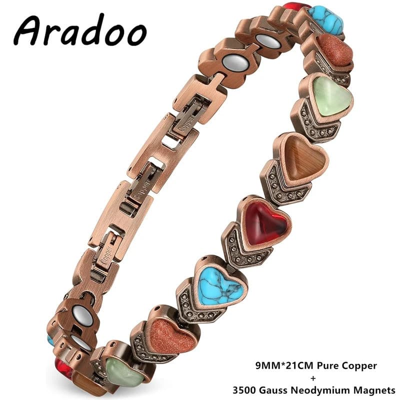 Pulseira em Forma de Coração ARADOO para Mulheres, Pulseiras Magnéticas de Cobre Puro, Presentes de Joias