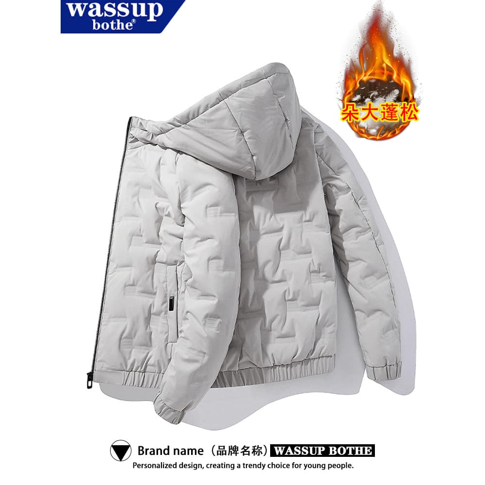 WASSUP Jaqueta acolchoada masculina de inverno com capuz, jaqueta acolchoada espessada à prova de frio, Casual, quente,