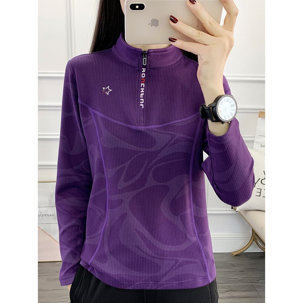 Jaqueta de lã esportiva elástica ao ar livre feminina Top engrossado manga comprida camiseta feminina escovado veludo al