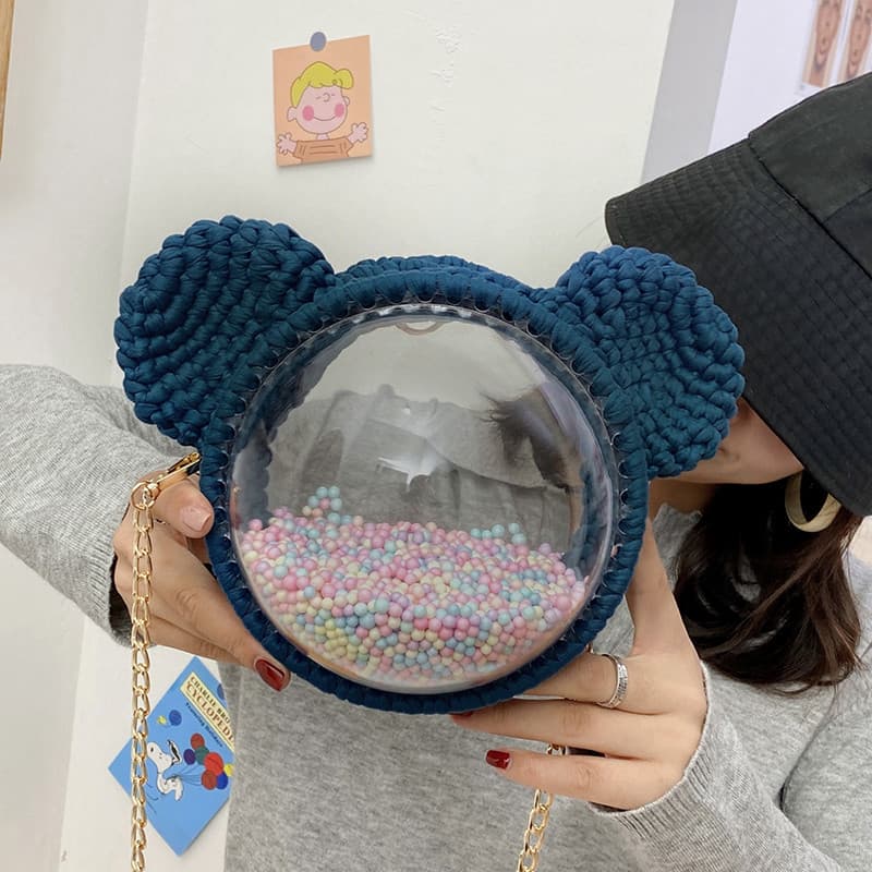 Saco de tecido costurado à mão diy Material saco caseiro bonito dos desenhos animados urso cabeça espaço capa ombro saco