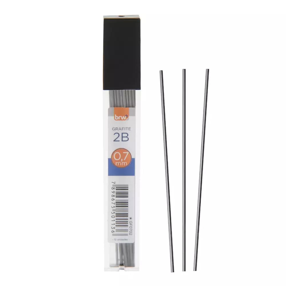 Grafite BRW 0.7mm 2B com 12 Unidades – Resistente, Macio e Preciso
