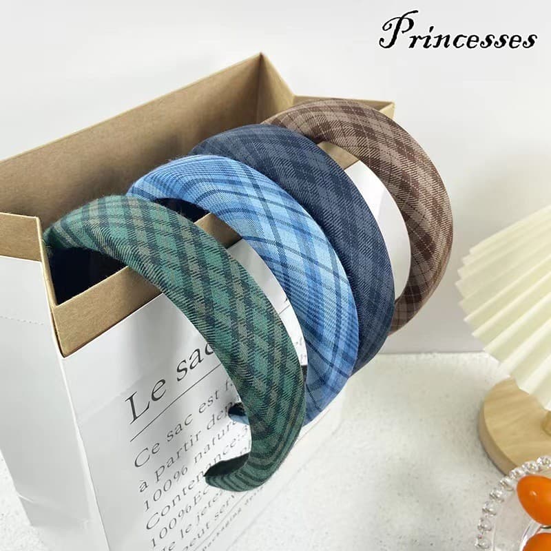 Francês Vintage Xadrez Esponja Headbands Alta Coroa Hairband Feminino Elegante Acessórios De Cabelo