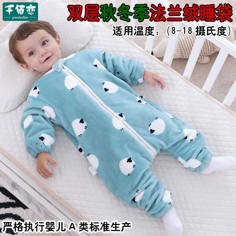 Saco de dormir do bebê mais veludo engrossado dupla camada outono inverno bebê crianças flanela pijamas de uma peça maca