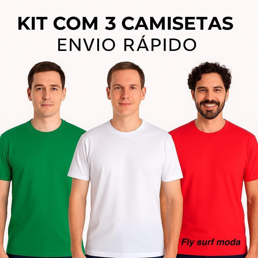 Kit 3 Camiseta Lisa   Básica Masculina  100% Algodão Premium