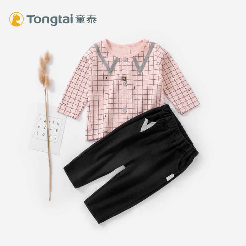 Tongtai primavera outono bebê Folio conjunto de roupa interior bebê gola pêssego calças superiores de duas peças casa ro