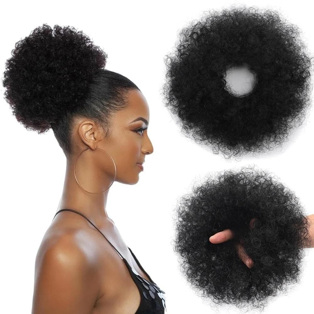 HUIJIANG Afro Hair Puff , Coque De Cabelo Elástico Sintético Encaracolado E Crespo , Postiços Updo