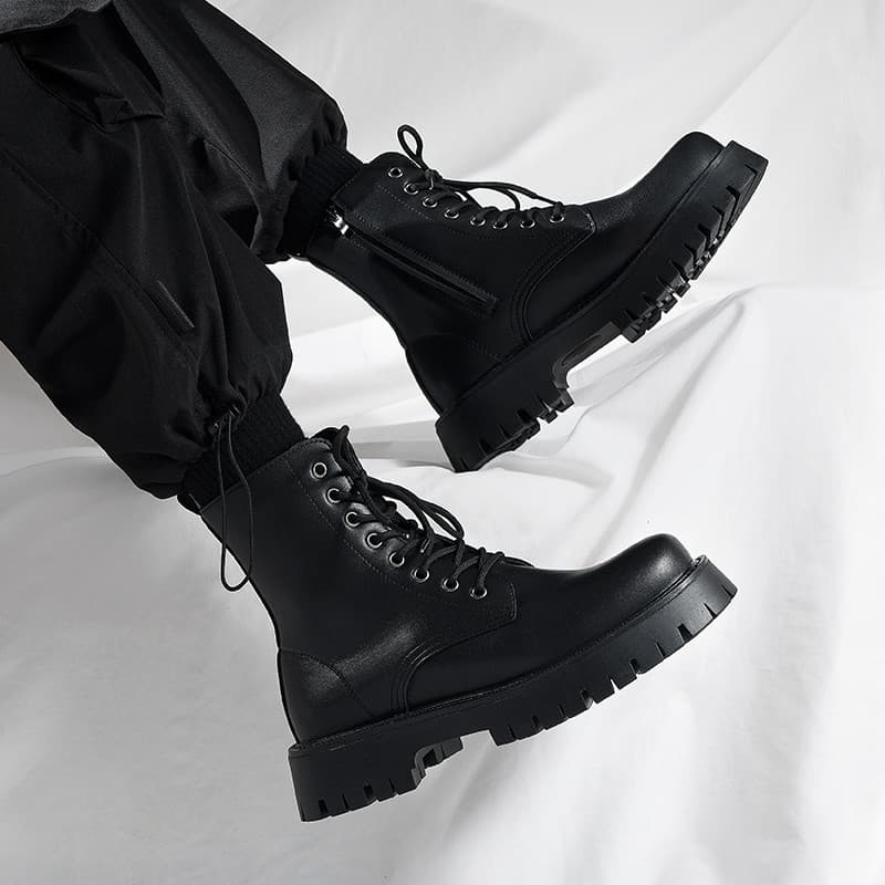 Botas Martin com zíper lateral masculinas de cano alto estilo britânico couro genuíno Workwear botas de motocicleta prim