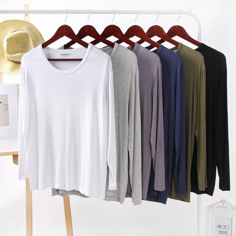 Pijamas masculinos modais topos de manga comprida camisetas soltas de algodão fino casa topos de peça única casa Plus Si