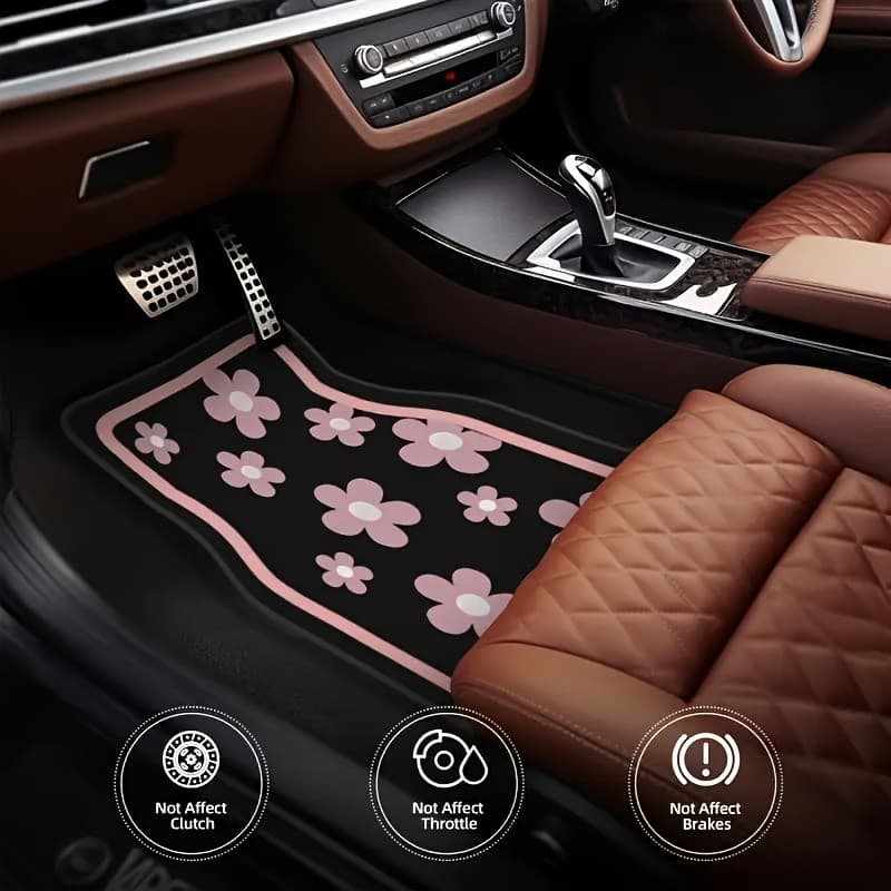 4 peças, tapetes de carro com padrão de flor rosa impressão tapetes de carro universais -, acessórios interiores de carr