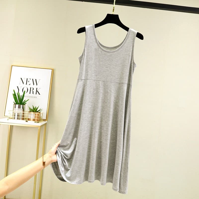 Verão versão coreana vestido Modal fino feminino colete de comprimento médio vestido All-Match saia plissada cintura alt