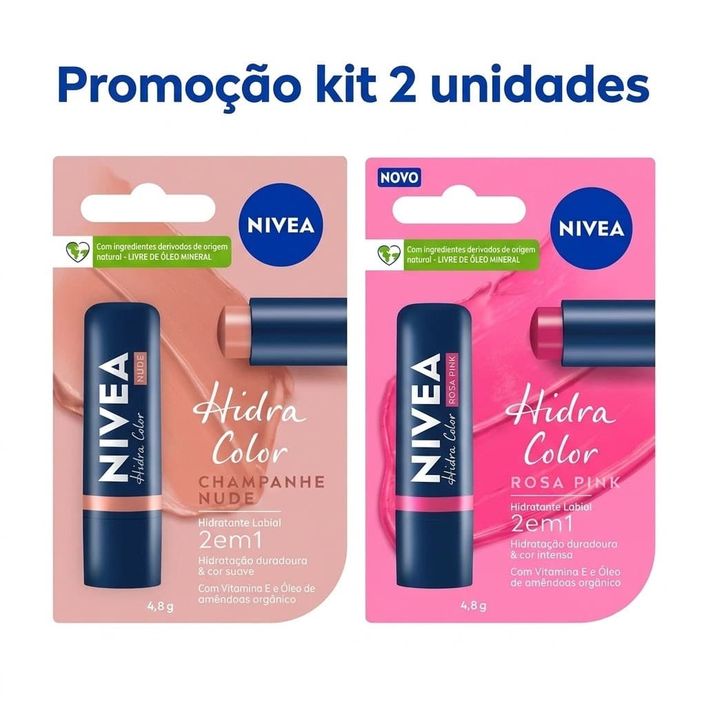 Kit 2 NIVEA Hidratante Labial Hidra Color 4,8g