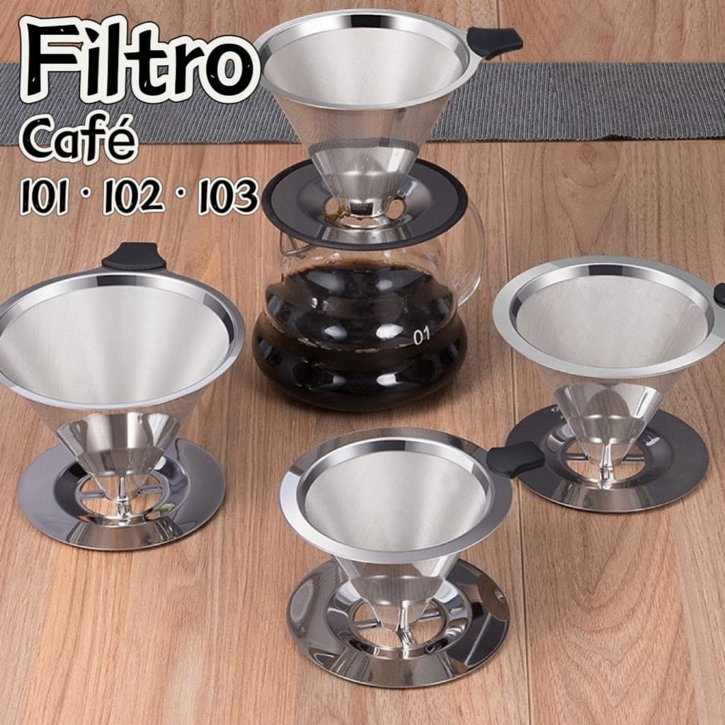 Filtro de Café em Aço Inoxidável P/M/G Reutilizável Permanente Sem Papel (Dupla Camada)