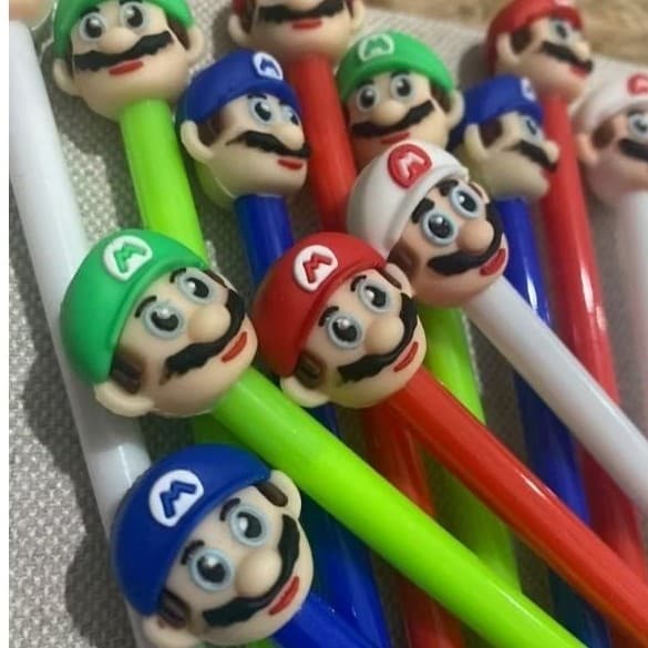 Mário Bros Caneta Ponta Fina Emborrachado 3D Premium Vem Com Duas canetas Top Elegante