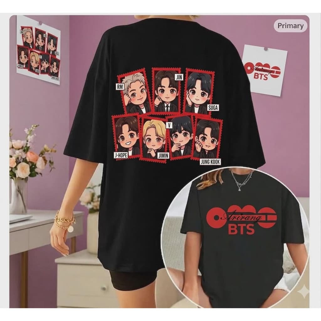 Camiseta Masculina Feminina Kpop BTS Chibi Membros Arirang Hooligan Tour T-shirt Unissex