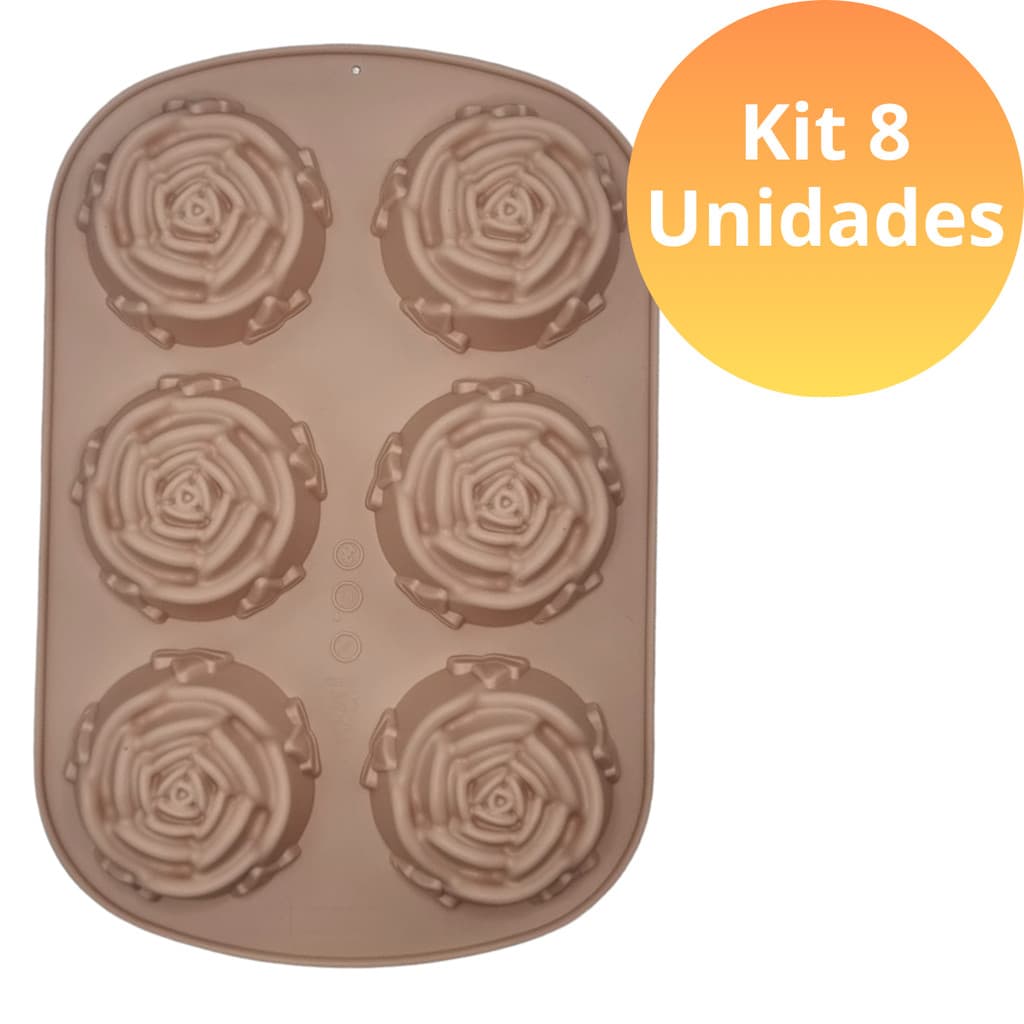 Kit 8 Molde Silicone Rosa Sabonete Artesanal 6 Cavidades Para Velas Doces Chocolate Confeitaria Premium