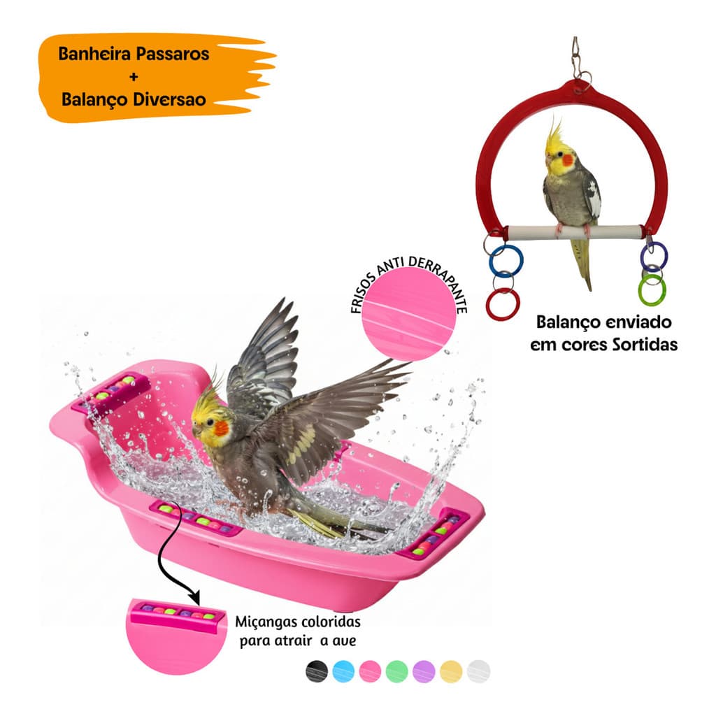 Kit Birds Banheira Grande Color + Balanço Diversao Passaros