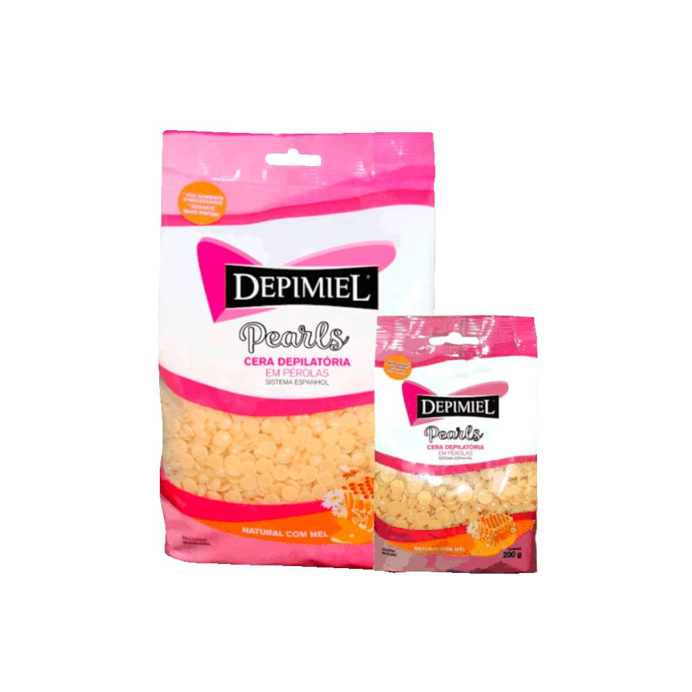 Kit Depimiel Cera Depilatória Granulada Mel 1000g + Cera Natural Em Pérolas Mel 200g