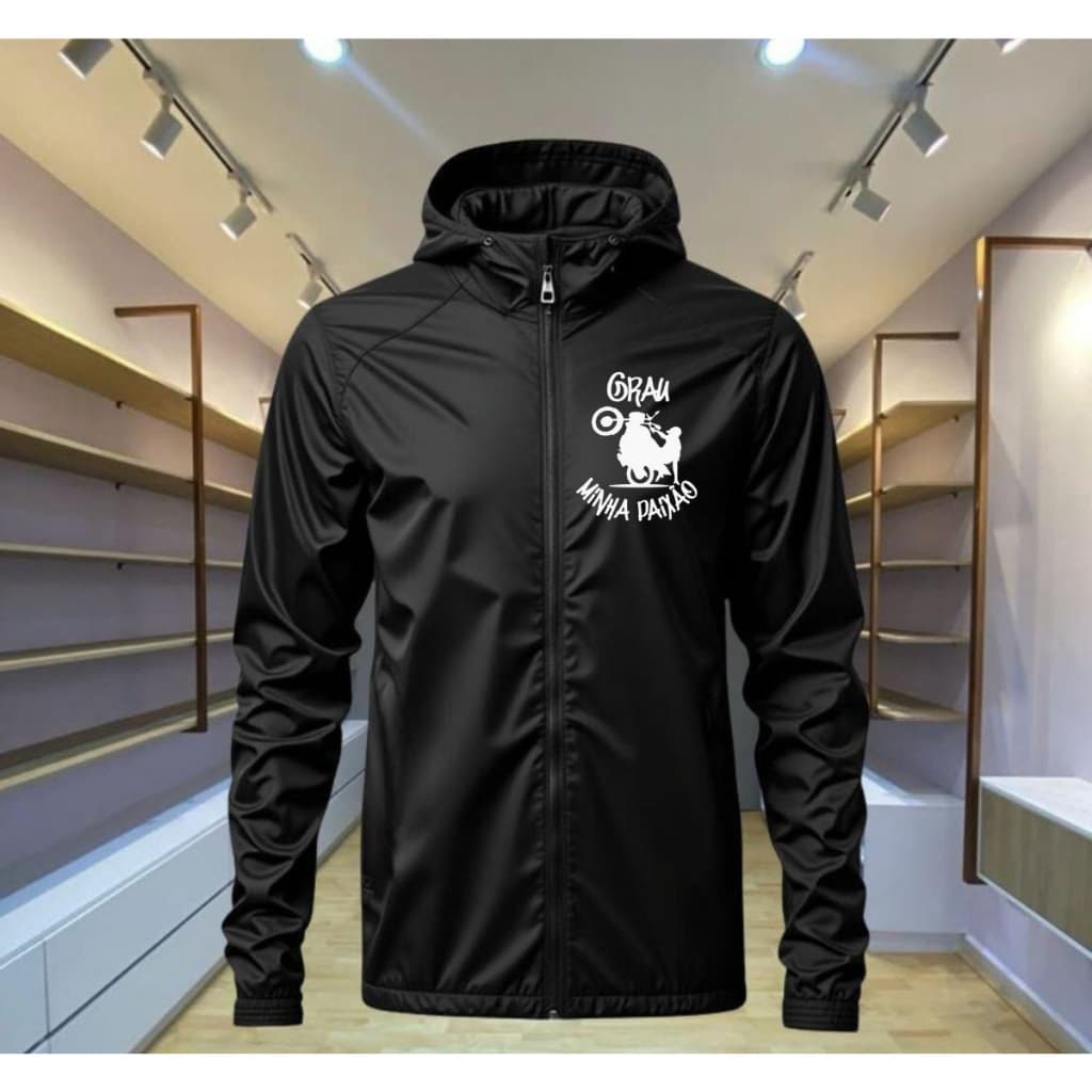JAQUETA MASCULINA CORTA VENTO PRETO ESTAMPADO GRAU MINHA PAIXÃO QUALIDADE PREMIUM