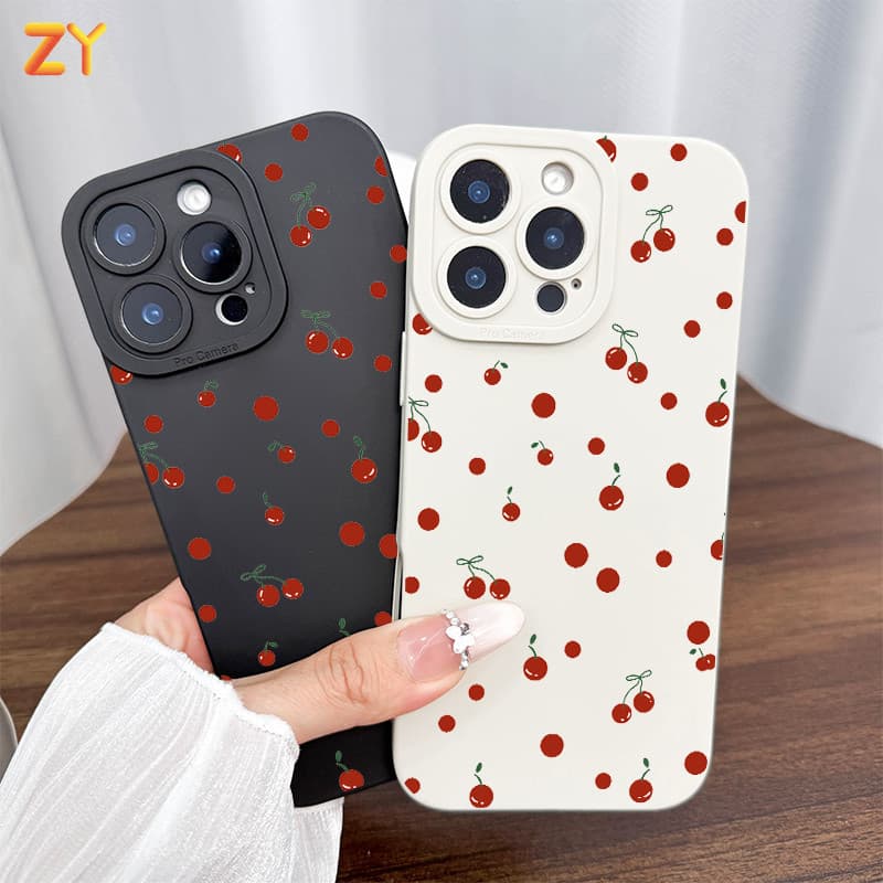 Capa Para iPhone 17 Pro Max Ar 16 13 15 14 12 11 XS XR 7 8 Plus Silicone Macia Vermelho Pequena Cereja ZYCase