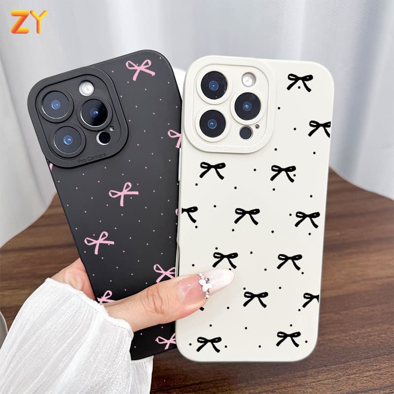 Capa Para iPhone 17 Pro Max Ar 16 13 15 14 12 11 XS XR 7 8 Plus Silicone Macia Rosa Preto Bowknot ZYCase