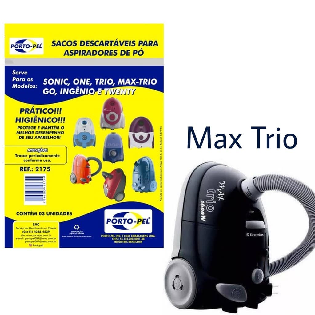 Kit 3 Sacos Descartaveis para Aspirador de Pó Electrolux - Max Trio (2175)