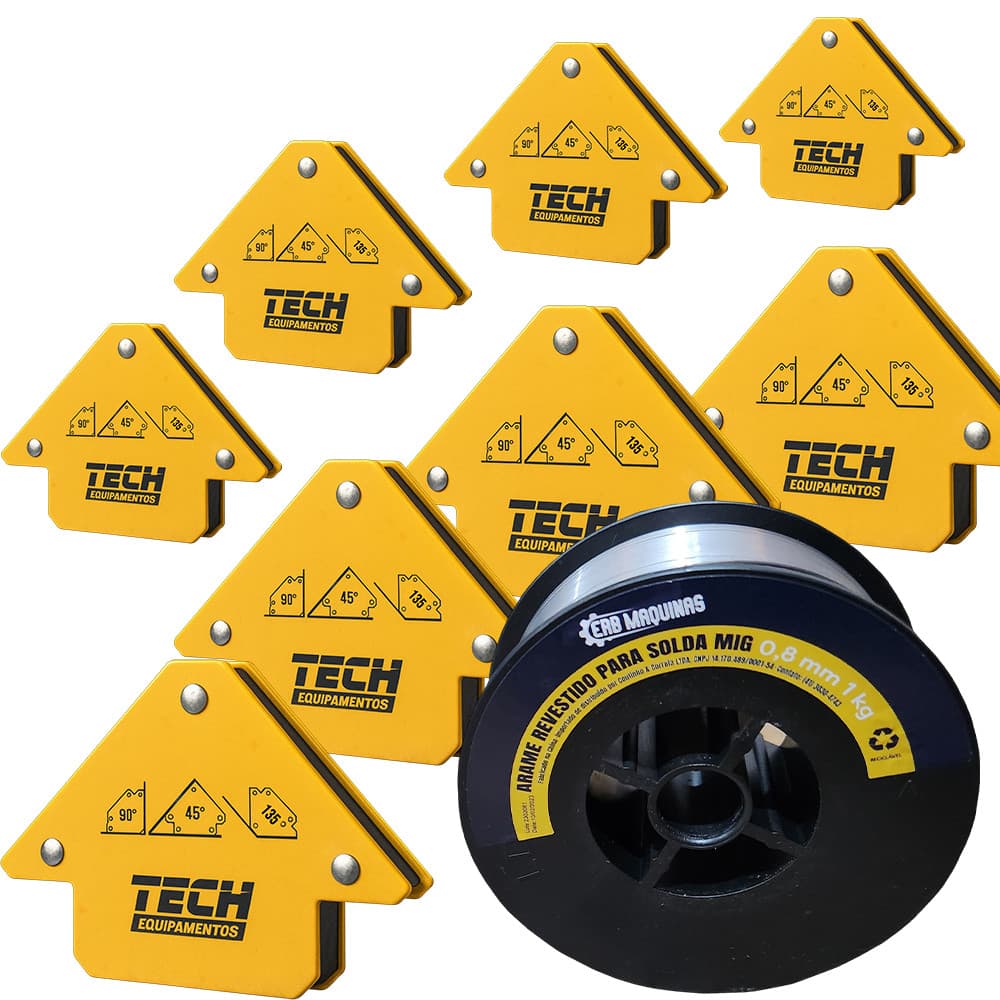 Kit Solda MIG Sem Gás Arame Flux Core 0,8mm + 8 Esquadro Magnético Soldador