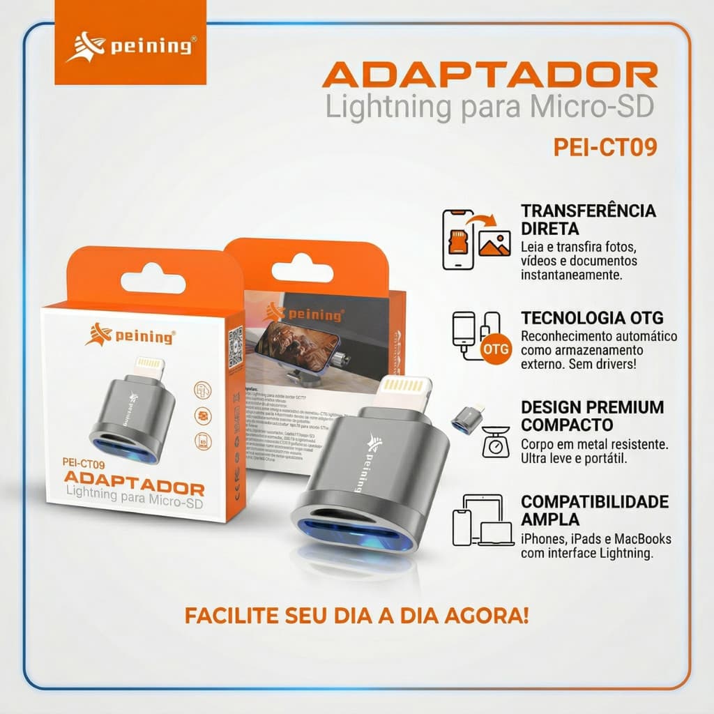 Adaptador OTG Lightning para Cartão Micro SD (TF) Original Peining
