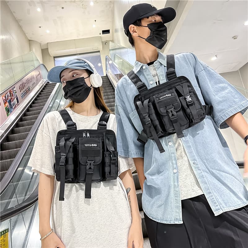 2026 novo estilo street Wear das mulheres dos homens saco tático colete saco de peito rua Workwear colete saco mochila f