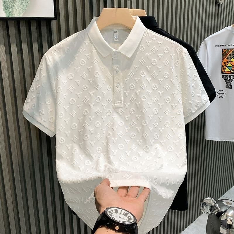 Camisa POLO de verão de manga curta camiseta masculina moda luz luxo Jacquard Casual juventude magro-ajuste lapela colar