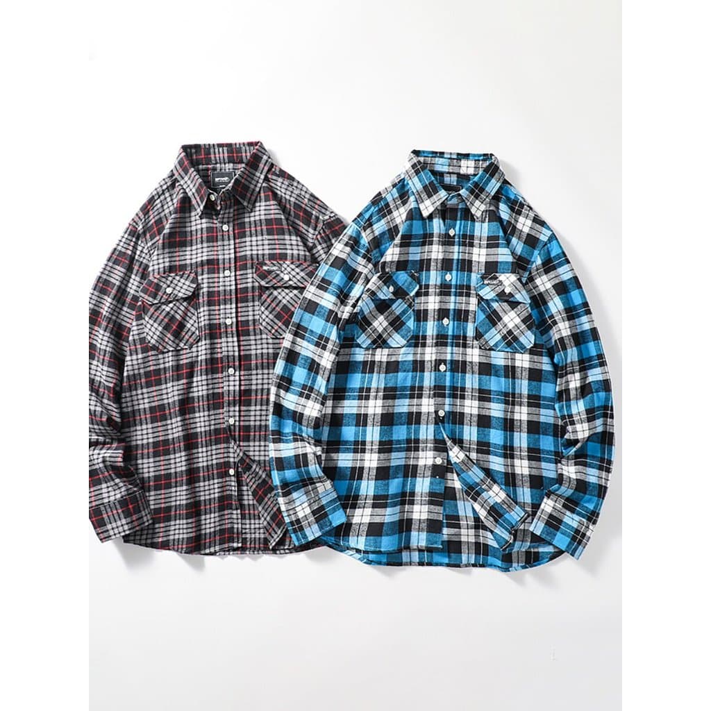 Americano Retro Casual clássico escovado puro algodão xadrez camisa jaqueta masculina de manga comprida primavera outono
