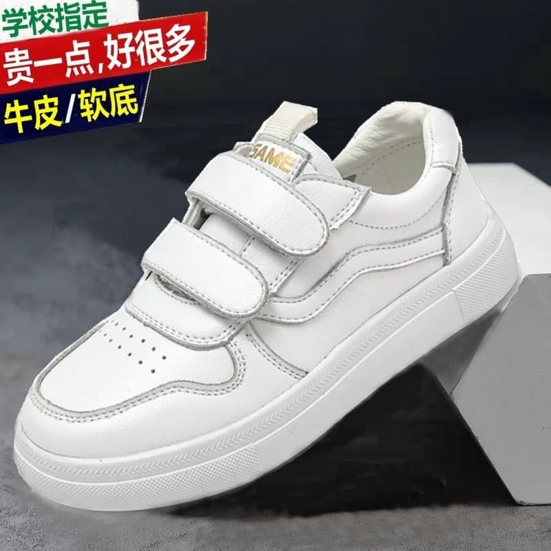 Sapatos brancos de jardim de infância meninos tênis primavera outono crianças sapatos de desempenho couro genuíno escola