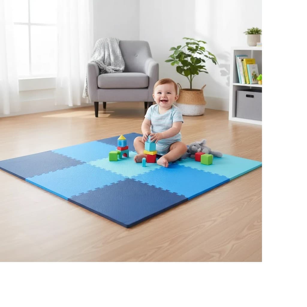 Kit 8 Tatames Eva Tons Azul Infantil Meninos 50x50x1cm 10mm Linha Premium com Bordas de Acabamento